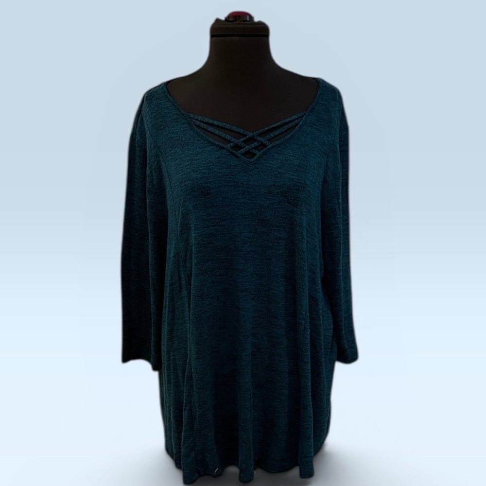 Catherines Teal V-Neck Crisscross Long Sleeve Top